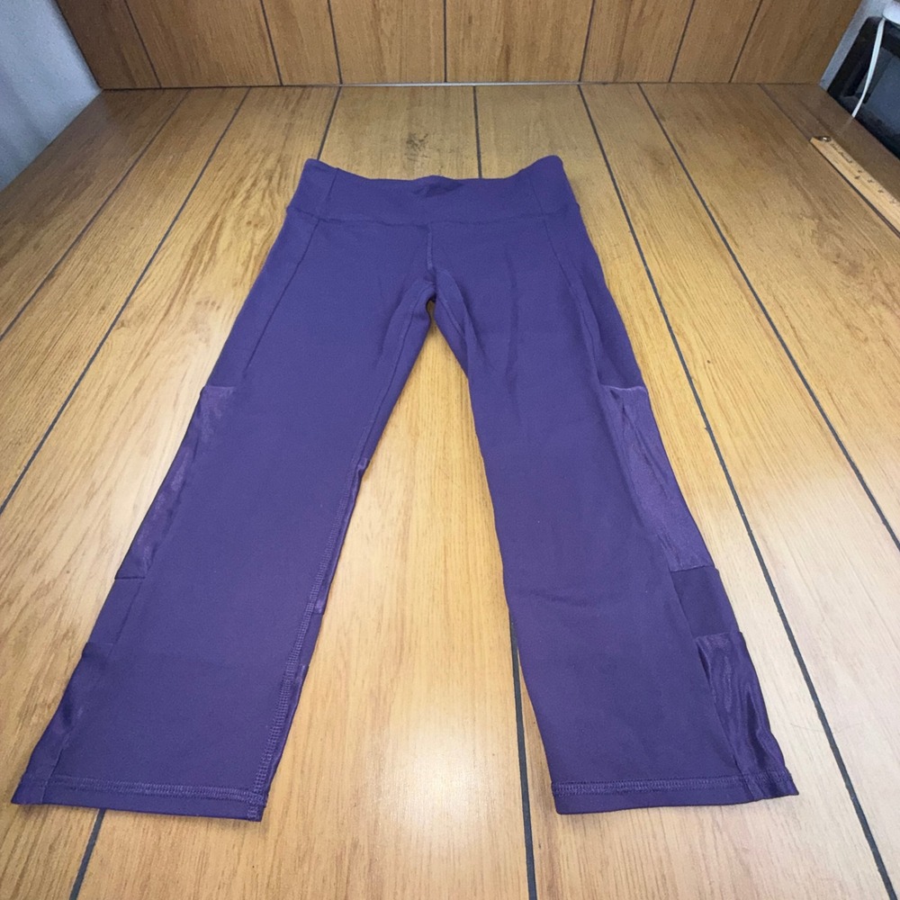 Alo Yoga Womens Purple Glossy Panel Cropped Yoga Leggings Size Small W5466R
